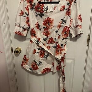 Floral Wrap Top - Lane Bryant- Red and White